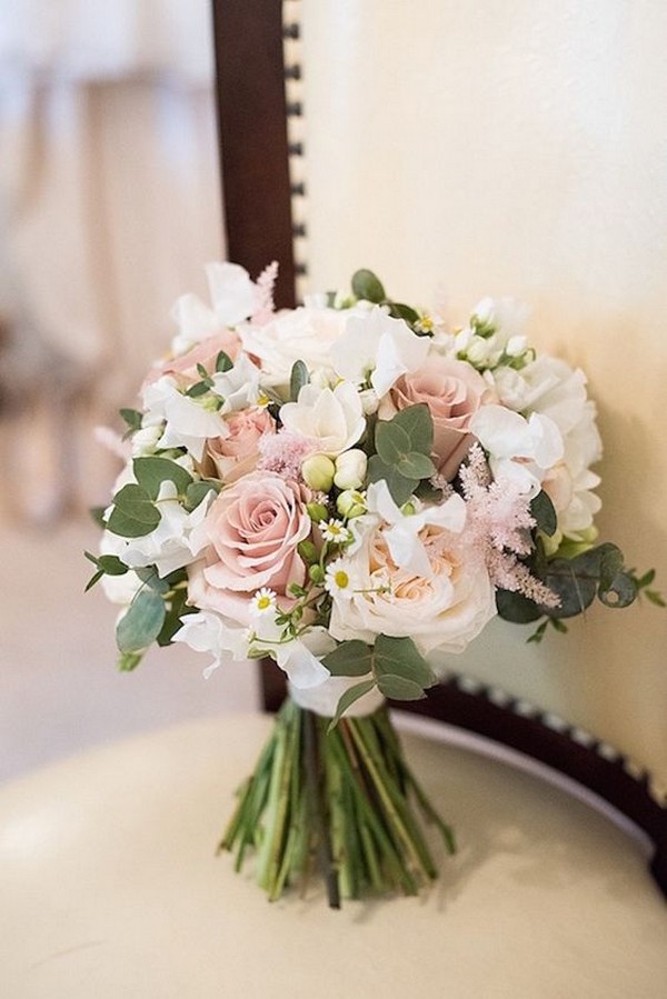 blush pink white and green wedding bouquet