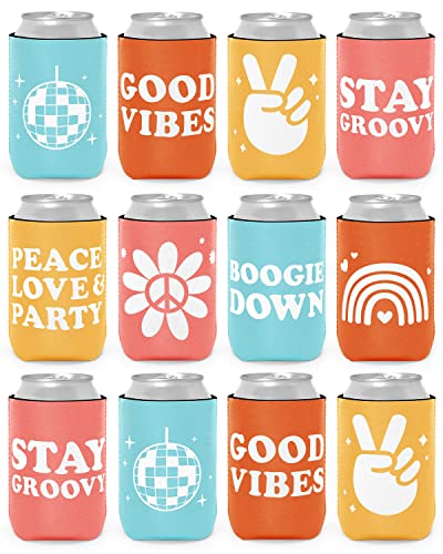 12-Pack Retro Bachelorette Party Can Cooler 70s Theme Beverage Sleeves Favor for Disco Bridal Shower...