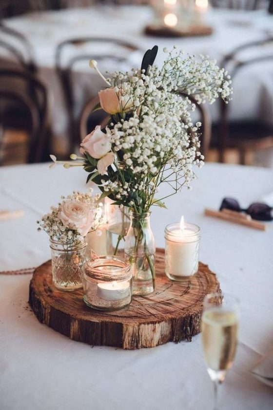 vintage rustic wedding centerpiece ideas with candle lights