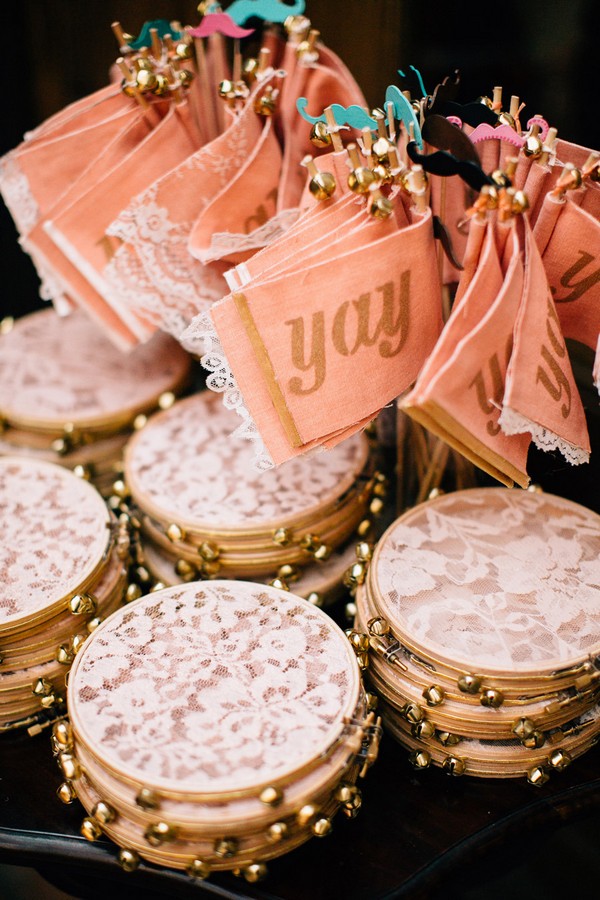 Lace tambourines for wedding exit ideas