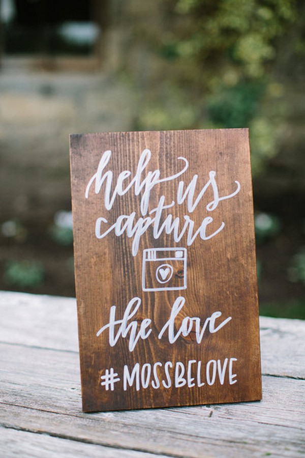 Modern calligraphy wedding Instagram hashtag sign ideas