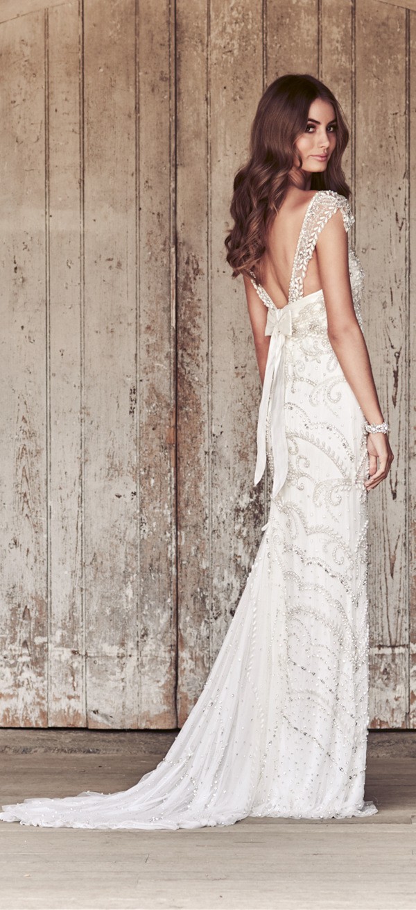 Raine Anna Campbell beaded vintage wedding dress v back 2018