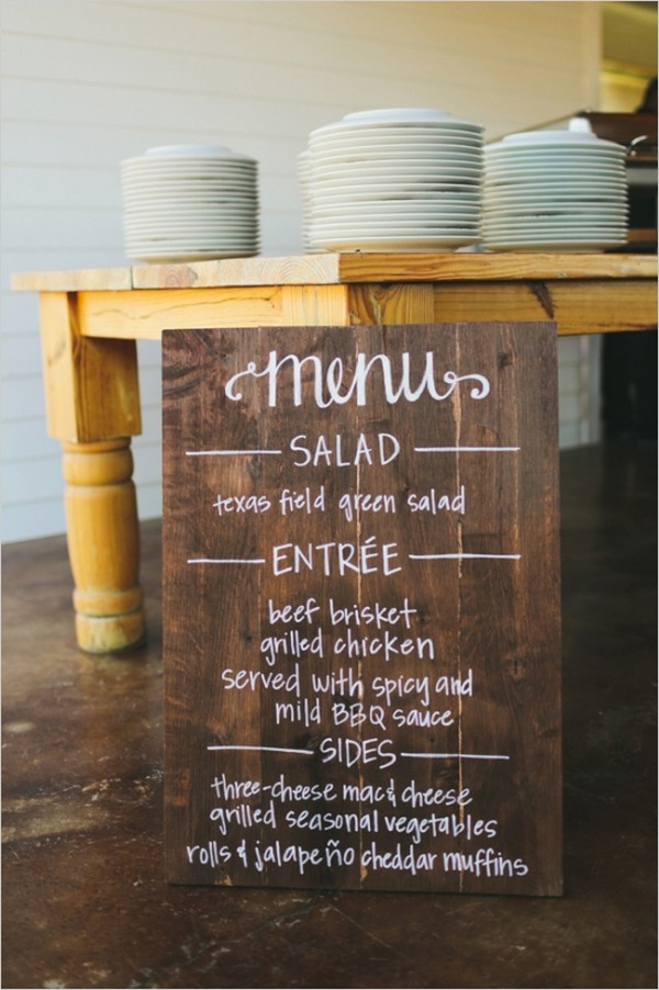 country rustic wooden wedding menu sign for reception
