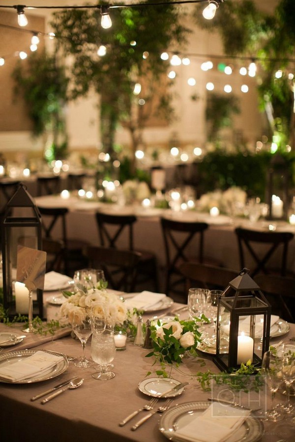 greenery wedding reception ideas with lights