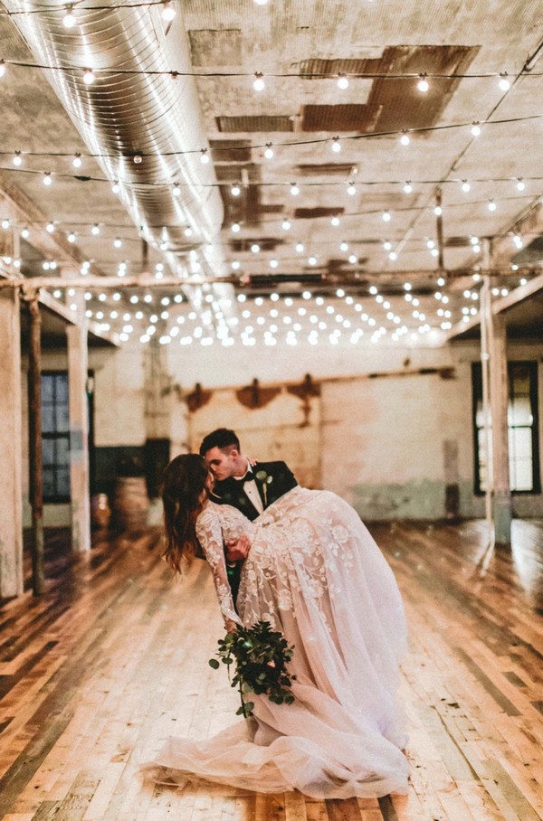 industrial wedding ideas with string lights