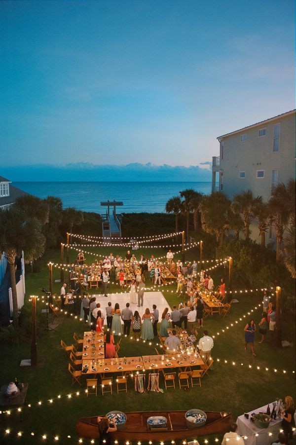 lakeside outdoor wedding reception ideas with string lights