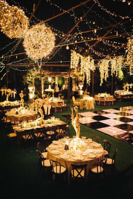 Romantic Outdoor Backyard Wedding Reception Ideas Wiht String Lights 560x840 