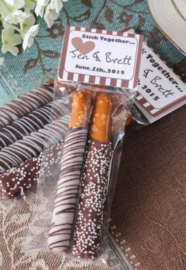 Chocolate Pretzels edible wedding favor ideas