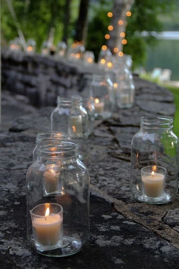candles in mason jars garden wedding decoration ideas