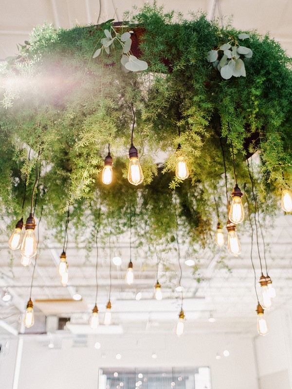 greenery and edison bulbs wedding chandelier ideas