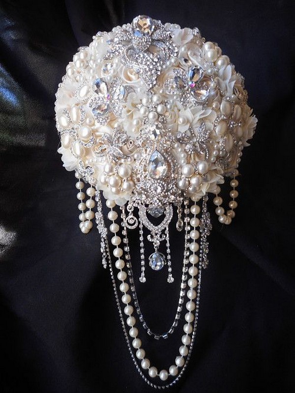 ivory pearl silver vintage wedding brooch bouquet ideas