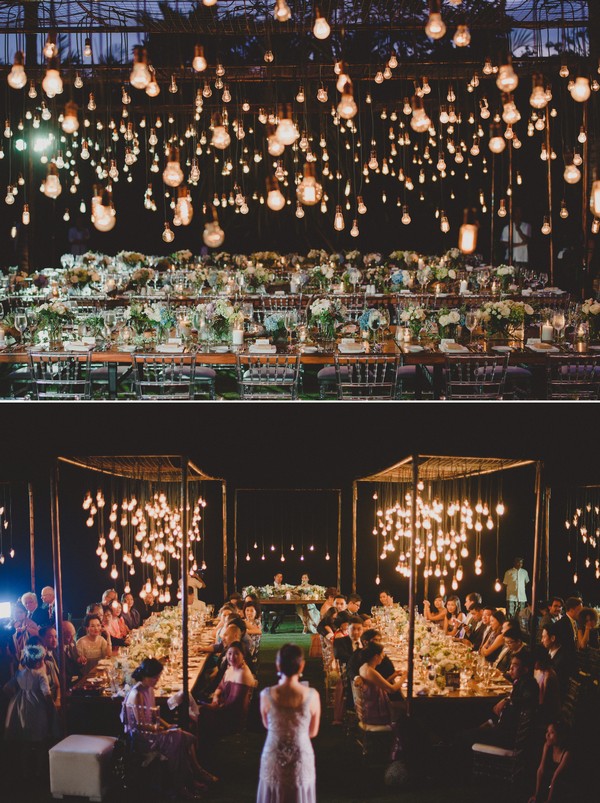 whimsical wedding reception ideas with edison bulb lighting