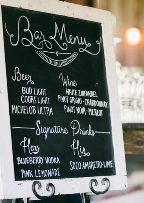 chalkboard bar menu wedding sign