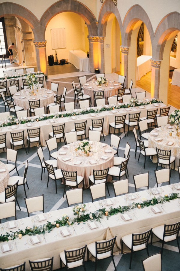 chic white and greenery wedding reception table layout ideas