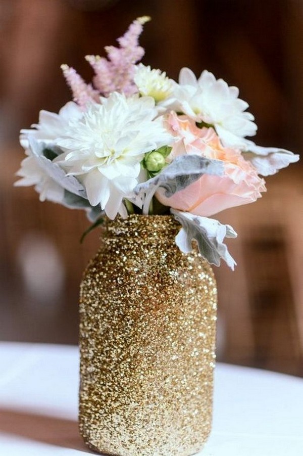 glitter mason jars wedding centerpiece ideas