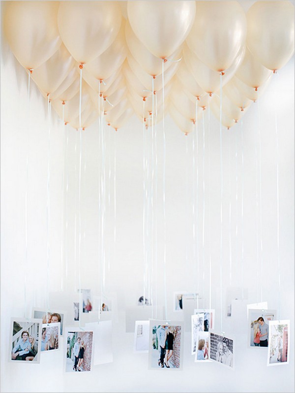 photo display ideas with balloons for bridal shower