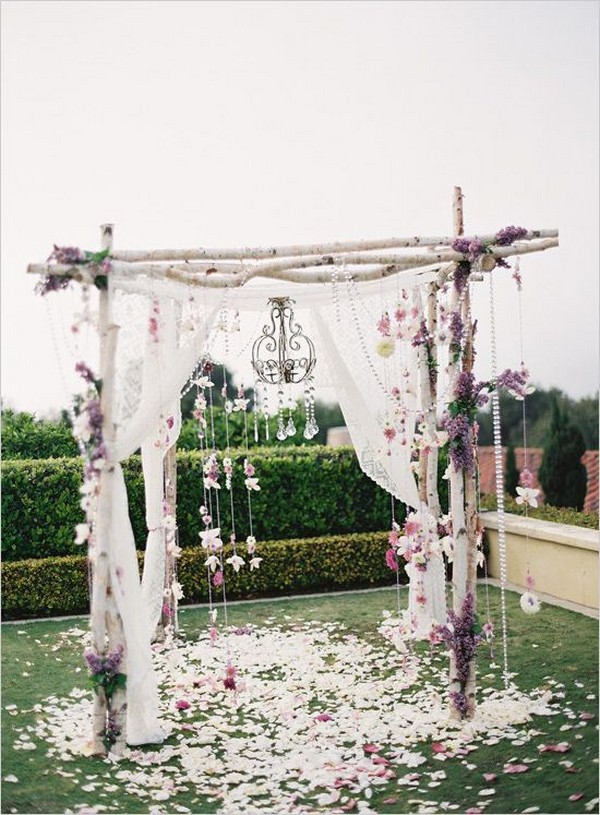 purple floral boho wedding arch ideas
