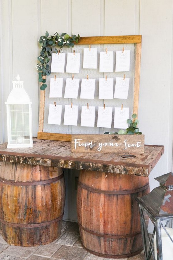 Rustic wooden wedding seating card display ideas