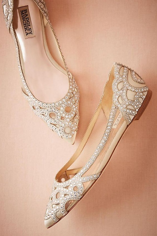 beaded flat wedding shoes for 2018 brides
