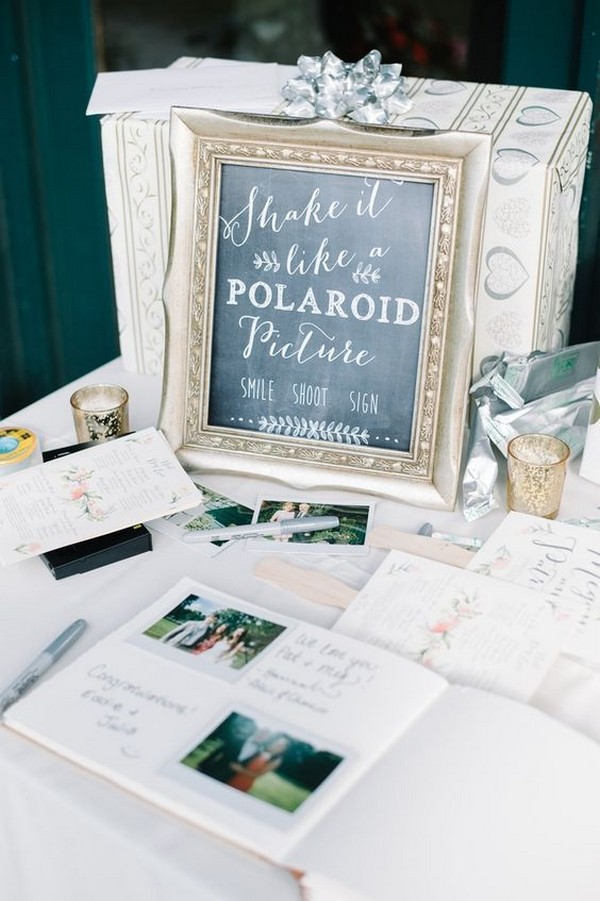 Polaroid wedding guest book and table decoration ideas