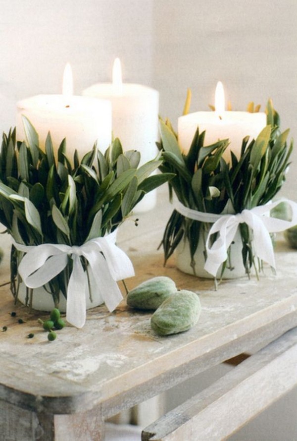 greenery wedding centerpiece with candles