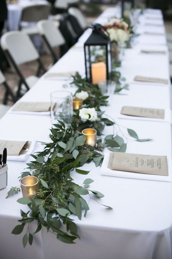 greenery wedding centerpiece with white floral