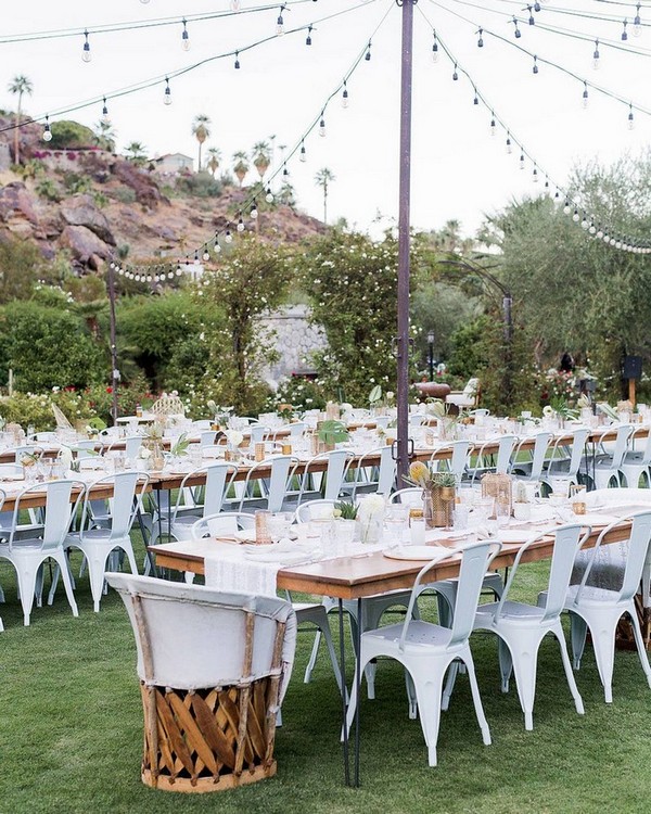 outdoor wedding reception decorations with string lights