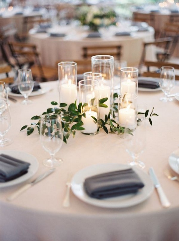 simple elegant wedding centerpiece ideas with greenery and candles