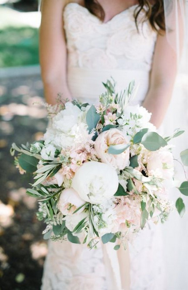 white green and blush pink wedding bouquet