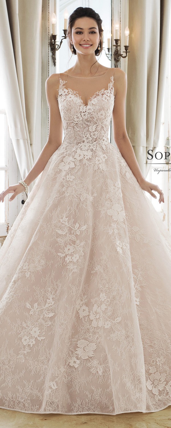 Sophia Tolli lace wedding ball gown with illusion neckline