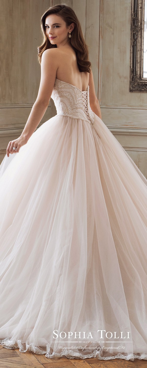 Sophia Tolli misty tulle sweetheart ball gown back view