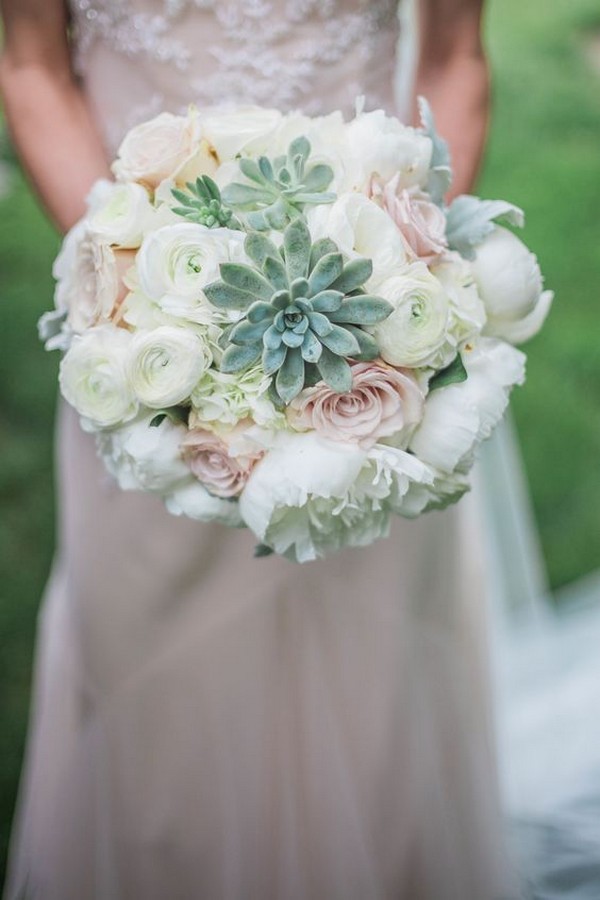 blush and white bridal bouquet with succulents