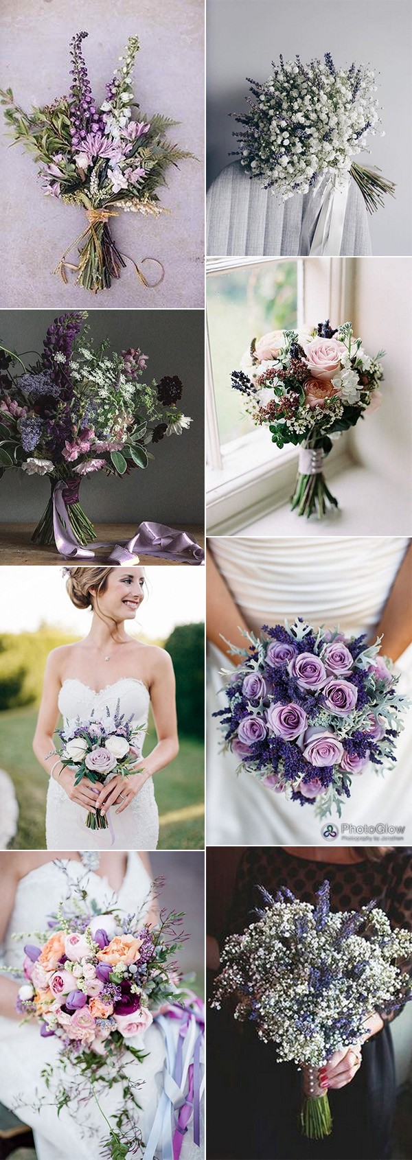 Lavender themed wedding bouquets for purple weddings