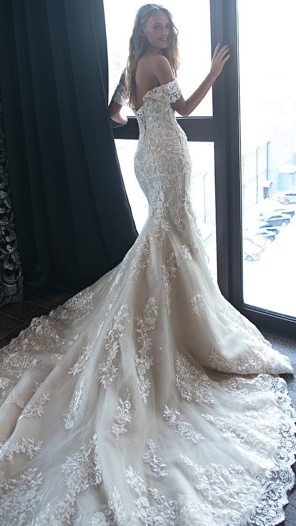 Olivia Bottega off the shoulder lace wedding dress back view