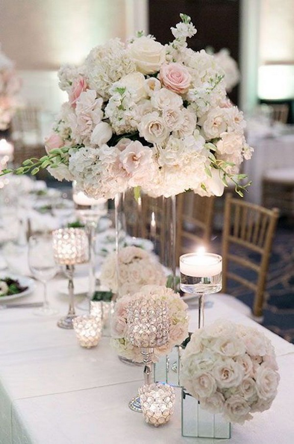 elegant tall wedding centerpiece ideas with blush pink roses