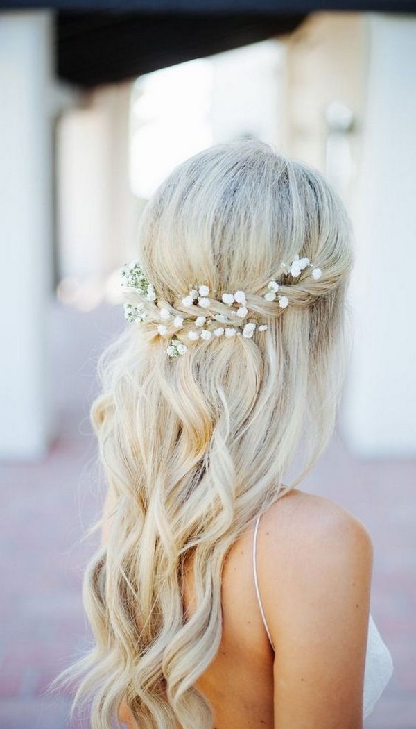 half up half down wedding hairstyle with baby's breath
