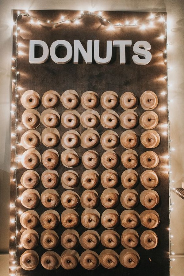 simple diy donuts wall with string lights wedding ideas