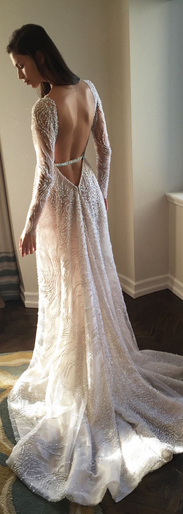 Idan Cohen beaded wedding dress with long sleeves