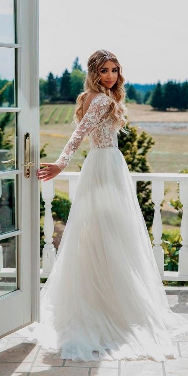 boho wedding dress with long lace sleeves