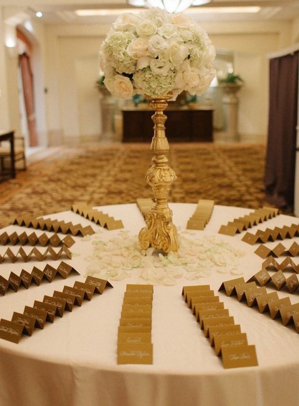 elegant gold wedding place card table decoration ideas
