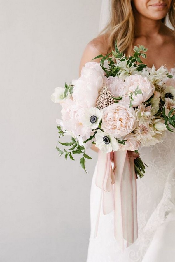 elegant pink peonies wedding bouquet ideas