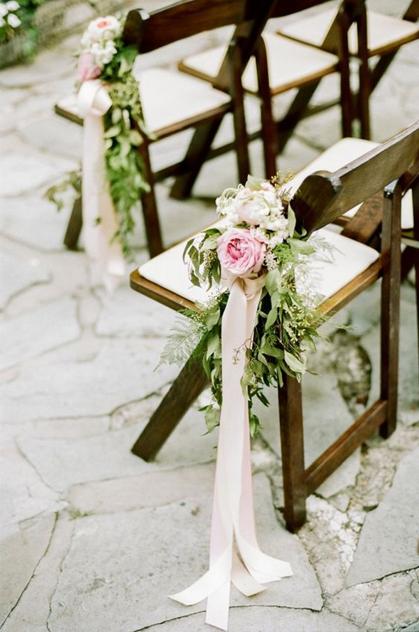 elegant wedding aisle decoration ideas with flowers and ribbons