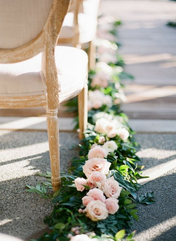 romantic floral lined wedding ceremony aisle