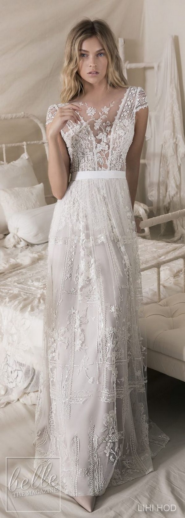 Lihi Hod vintage lace wedding dress with cap sleeves