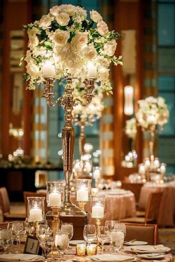 amazing tall wedding centerpiece with candlestick
