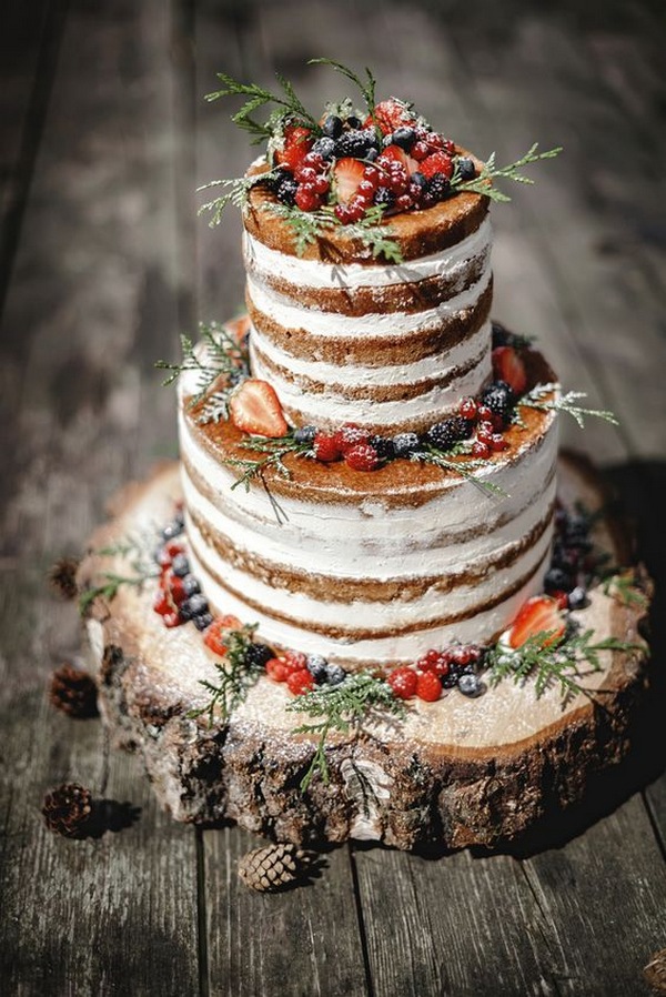 chic rustic fall wedding cake with wooden stand