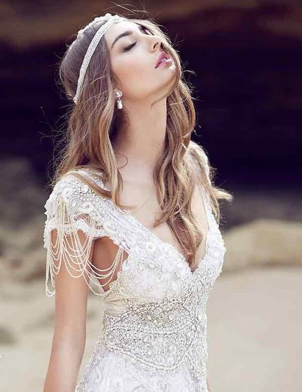 gorgeous Anna Campbell vintage wedding dress with cap sleeves