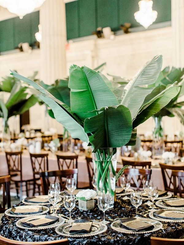 greenery palm leaves inspired tropical wedding centerpiece