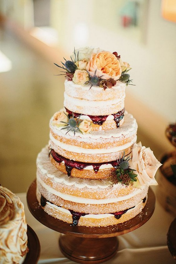 naked wedding cake ideas with fall color accents