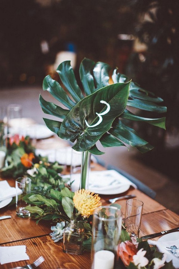 palm leaves tropical wedding centerpiece ideas